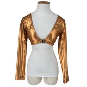 Poster Girl Crop Top Front Close Dua Lipa Large Rose Gold Metallic Revolve